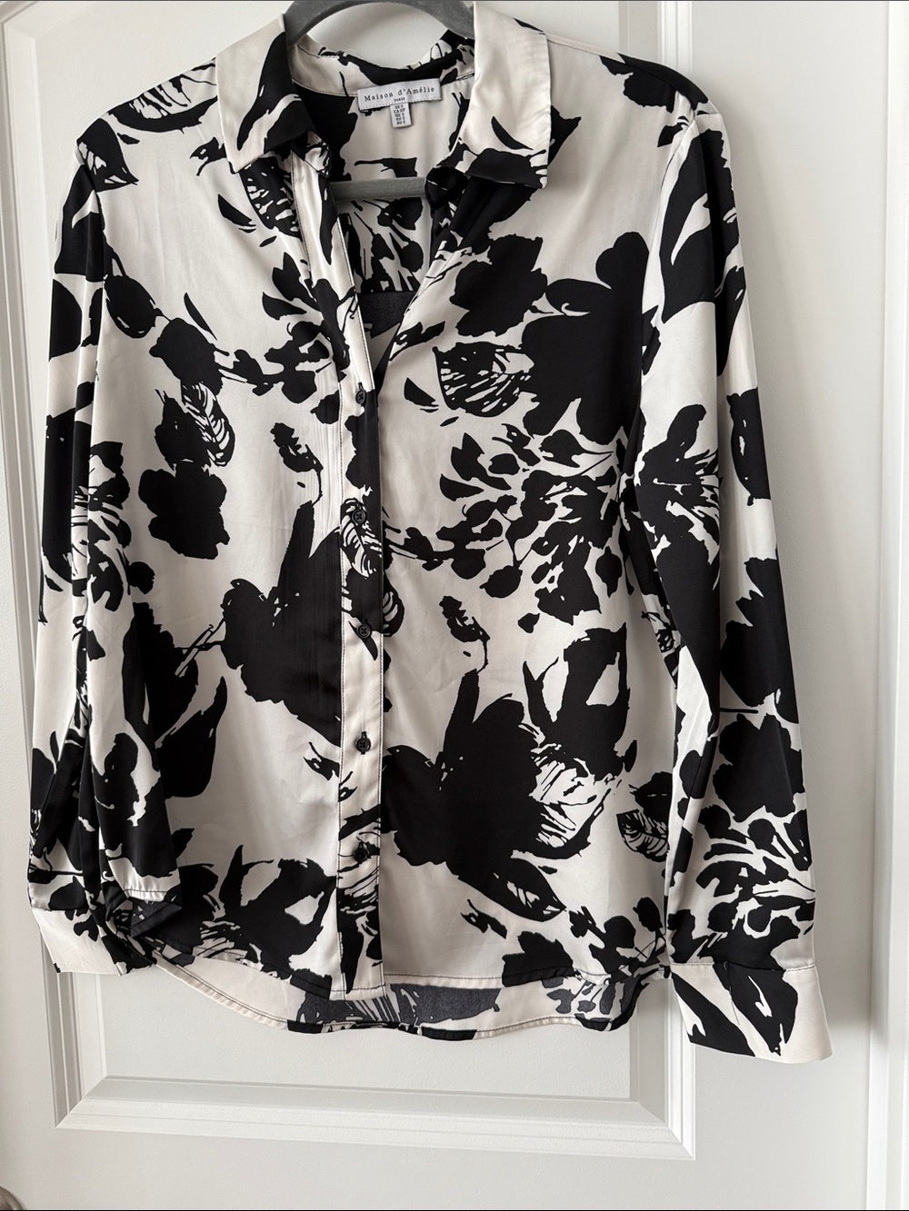 Black & White Floral Button-Up Blouse